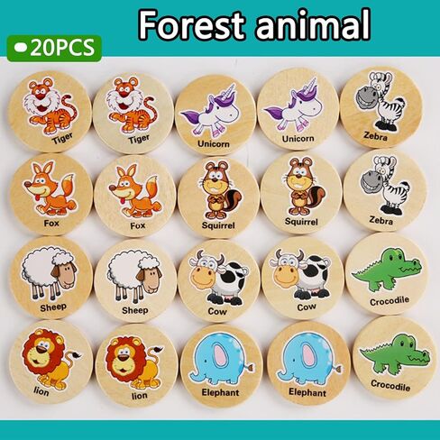Pualsol Wooden Memory Game for Kids.20PC Memory Matching Games for Toddlers 2-4 Years.Preschool Memory Game. Animal Cards Game for Kids 3-5(forest Animal) in Kuwait