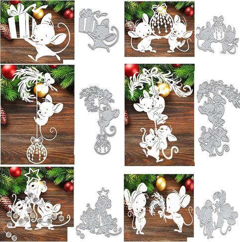 6pcs/Set Animal Mouse Metal Die Cuts, Merry Christmas Snowflake Box Feather Bowtie Bow Cutting Dies Cut Stencils for DIY Scrapbooking Album Decorative Embossing Paper Dies Card Making in Saudi Arabia
