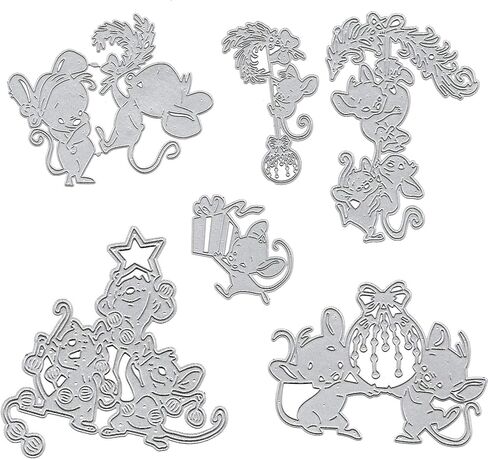 6pcs/Set Animal Mouse Metal Die Cuts, Merry Christmas Snowflake Box Feather Bowtie Bow Cutting Dies Cut Stencils for DIY Scrapbooking Album Decorative Embossing Paper Dies Card Making in Saudi Arabia