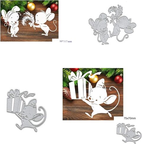 6pcs/Set Animal Mouse Metal Die Cuts, Merry Christmas Snowflake Box Feather Bowtie Bow Cutting Dies Cut Stencils for DIY Scrapbooking Album Decorative Embossing Paper Dies Card Making in Saudi Arabia