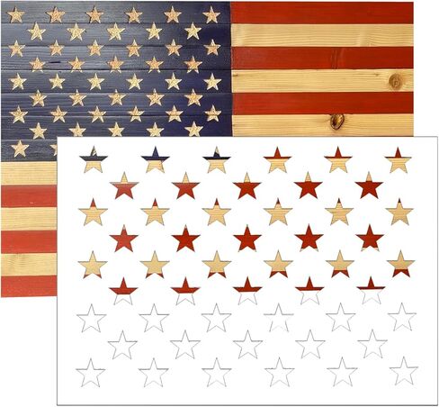 قالب استنسل 50 نجمة بتصميم العلم الامريكي، 12×15.7 انش، استنسل ستارفيلد قابل لاعادة الاستخدام، للرسم على الخشب والقماش والورق والفرشاة الهوائية والزجاج وفنون الحائط، تصميم الحرف اليدوية، مشاريع العلم in Kuwait