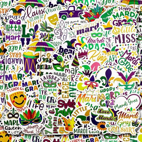 100 قطعة من ملصقات Mardi Gras من ملصقات Mardi Gras الملونة المصنوعة من الفينيل الجمالية المقاومة للماء لأجهزة الكمبيوتر المحمول والسيارة والدراجة وزجاجة المياه والأمتعة والجيتار ولوح التزلج in Saudi Arabia