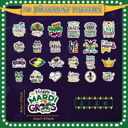 100 قطعة من ملصقات Mardi Gras من ملصقات Mardi Gras الملونة المصنوعة من الفينيل الجمالية المقاومة للماء لأجهزة الكمبيوتر المحمول والسيارة والدراجة وزجاجة المياه والأمتعة والجيتار ولوح التزلج in Saudi Arabia