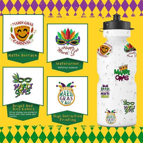 100 قطعة من ملصقات Mardi Gras من ملصقات Mardi Gras الملونة المصنوعة من الفينيل الجمالية المقاومة للماء لأجهزة الكمبيوتر المحمول والسيارة والدراجة وزجاجة المياه والأمتعة والجيتار ولوح التزلج in Saudi Arabia