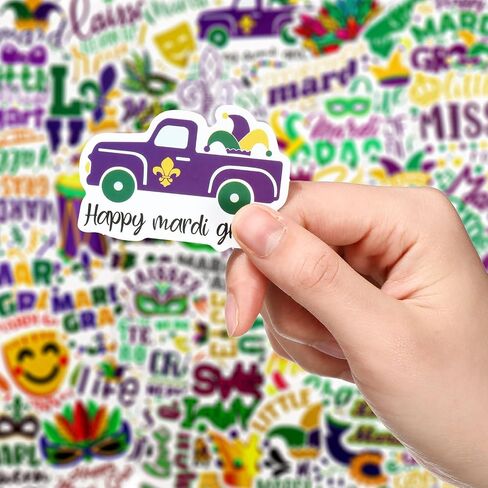 100 قطعة من ملصقات Mardi Gras من ملصقات Mardi Gras الملونة المصنوعة من الفينيل الجمالية المقاومة للماء لأجهزة الكمبيوتر المحمول والسيارة والدراجة وزجاجة المياه والأمتعة والجيتار ولوح التزلج in Saudi Arabia