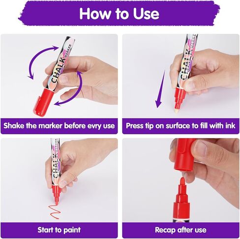 علامات الطباشير TEVILIK - علامات السبورة للأطفال - أقلام مسح جافة قابلة للمسح، أقلام طباشير نيون جريئة وقابلة للغسل لعلامات السبورات المدرسية، نافذة السيارة، الشركات - هدايا للأطفال - 6 مم 12 عبوة in Kuwait