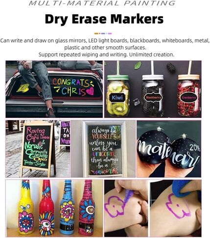 علامات الطباشير TEVILIK - علامات السبورة للأطفال - أقلام مسح جافة قابلة للمسح، أقلام طباشير نيون جريئة وقابلة للغسل لعلامات السبورات المدرسية، نافذة السيارة، الشركات - هدايا للأطفال - 6 مم 12 عبوة in Kuwait