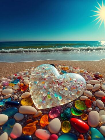 بي اوديو مجموعة الرسم الماسي من سلسلة اقتباسات الحب للبالغين - حجر قلب كريستالي على شاطئ شروق الشمس - مثقاب كامل دائري 5 دي فني ماسي لتزيين حائط المنزل (11.8 × 15.7 انش) in Kuwait