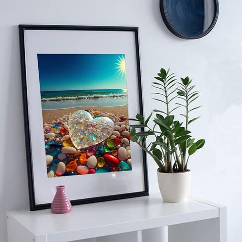 بي اوديو مجموعة الرسم الماسي من سلسلة اقتباسات الحب للبالغين - حجر قلب كريستالي على شاطئ شروق الشمس - مثقاب كامل دائري 5 دي فني ماسي لتزيين حائط المنزل (11.8 × 15.7 انش) in Kuwait