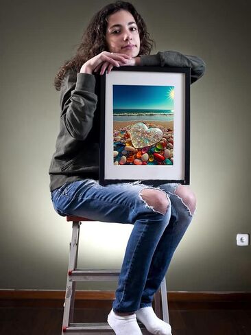 بي اوديو مجموعة الرسم الماسي من سلسلة اقتباسات الحب للبالغين - حجر قلب كريستالي على شاطئ شروق الشمس - مثقاب كامل دائري 5 دي فني ماسي لتزيين حائط المنزل (11.8 × 15.7 انش) in Kuwait