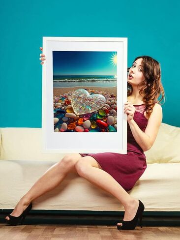 بي اوديو مجموعة الرسم الماسي من سلسلة اقتباسات الحب للبالغين - حجر قلب كريستالي على شاطئ شروق الشمس - مثقاب كامل دائري 5 دي فني ماسي لتزيين حائط المنزل (11.8 × 15.7 انش) in Kuwait