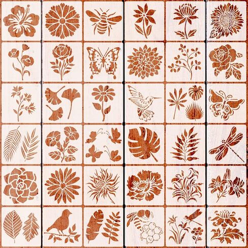 36 قطعة 5 بوصة عباد الشمس الطيور زهرة الاستنسلات للرسم على الخشب فروع قماش ورقة شجر الرسم الاستنسل قابلة لإعادة الاستخدام للديكور المنزلي والمشاريع الحرفية DIY in Kuwait