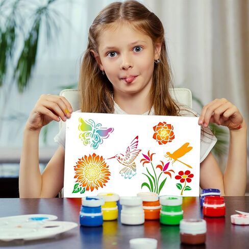 36 قطعة 5 بوصة عباد الشمس الطيور زهرة الاستنسلات للرسم على الخشب فروع قماش ورقة شجر الرسم الاستنسل قابلة لإعادة الاستخدام للديكور المنزلي والمشاريع الحرفية DIY in Kuwait