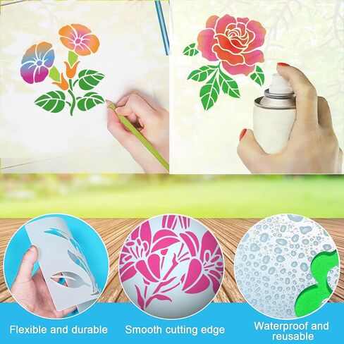 36 قطعة 5 بوصة عباد الشمس الطيور زهرة الاستنسلات للرسم على الخشب فروع قماش ورقة شجر الرسم الاستنسل قابلة لإعادة الاستخدام للديكور المنزلي والمشاريع الحرفية DIY in Kuwait