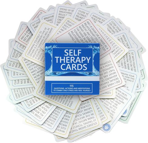 SELF THERAPY CARDS – Relaxing gift! Handy, easy to use anxiety relief cards! 115 Questions in a box, along with suggested actions and meditations. Self reflection cards, mindfulness tool in Kuwait