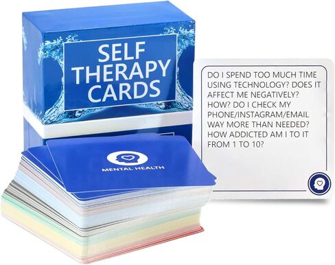 SELF THERAPY CARDS – Relaxing gift! Handy, easy to use anxiety relief cards! 115 Questions in a box, along with suggested actions and meditations. Self reflection cards, mindfulness tool in Kuwait