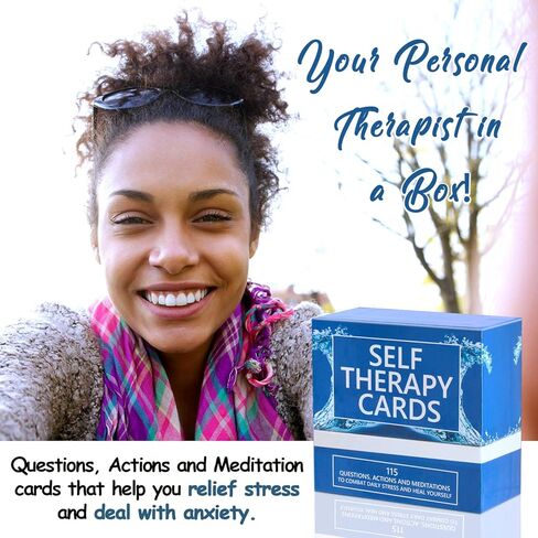 SELF THERAPY CARDS – Relaxing gift! Handy, easy to use anxiety relief cards! 115 Questions in a box, along with suggested actions and meditations. Self reflection cards, mindfulness tool in Kuwait