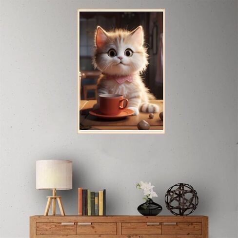 XhjzgcTech 5D DIY Cat Diamond Painting، مجموعة طلاء ألماس للقطط للبالغين، تطريز حجر الراين، فن الماس، هدية ديكور جدار المنزل، لوحة فنية مصنوعة يدويًا 12 × 16 بوصة in Kuwait