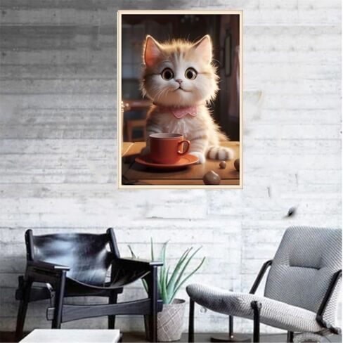 XhjzgcTech 5D DIY Cat Diamond Painting، مجموعة طلاء ألماس للقطط للبالغين، تطريز حجر الراين، فن الماس، هدية ديكور جدار المنزل، لوحة فنية مصنوعة يدويًا 12 × 16 بوصة in Kuwait