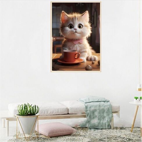 XhjzgcTech 5D DIY Cat Diamond Painting، مجموعة طلاء ألماس للقطط للبالغين، تطريز حجر الراين، فن الماس، هدية ديكور جدار المنزل، لوحة فنية مصنوعة يدويًا 12 × 16 بوصة in Kuwait