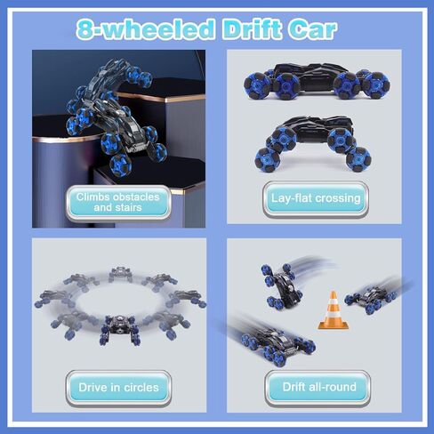 ألعاب سيارات YQOGK Gesture RC للأعمار من 8 إلى 12 عامًا، سيارة تحكم عن بعد بتردد 2.4 جيجا هرتز مع رذاذ موسيقى أضواء، مستشعر إيماءات 8WD، سيارة حيلة RC مزدوجة الجوانب تدور على الطرق الوعرة، سيارة انجراف RC لعيد الميلاد (أزرق) in Kuwait
