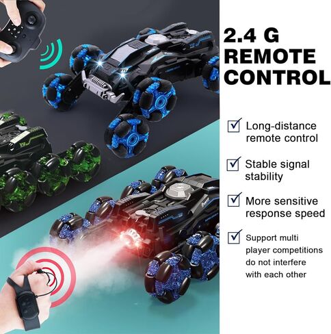 ألعاب سيارات YQOGK Gesture RC للأعمار من 8 إلى 12 عامًا، سيارة تحكم عن بعد بتردد 2.4 جيجا هرتز مع رذاذ موسيقى أضواء، مستشعر إيماءات 8WD، سيارة حيلة RC مزدوجة الجوانب تدور على الطرق الوعرة، سيارة انجراف RC لعيد الميلاد (أزرق) in Kuwait