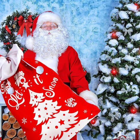 CCINEE العملاق عيد الميلاد سانتا كيس، المتضخم الأحمر المخملية أكياس سانتا هدية التفاف مع الرباط الحبل لعيد الميلاد لوازم حفلات تخزين أكياس ديكور هدايا العيد، 43.3 × 27.5 بوصة in Kuwait