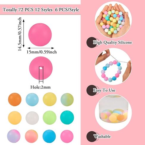 72pcs 12mm مضيئة سيليكون الكرة المستديرة الخرز للأقلام مطرز السائبة DIY الملونة يتوهج في الظلام كبير الخرز المطاطي السائبة المفاتيح DIY الحرفية صنع المجوهرات in Kuwait