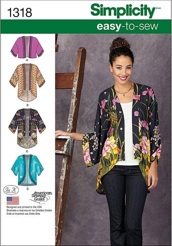 سترات Simplicity Creative Patterns 1318 Misses' Kimono Jackets الحياكة، مقاس A (XXS-XS-S-M-L-XL-XXL) in Saudi Arabia
