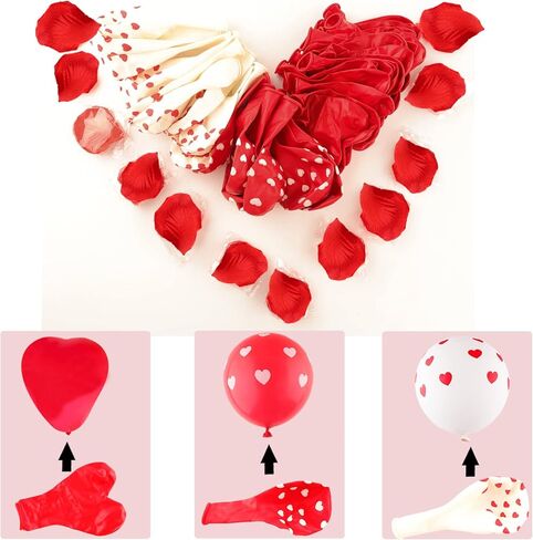 مجموعة بالونات عيد الحب، بالونات على شكل قلب حمراء، بالونات تيدي بير مع 1000 قطعة من بتلات الزهور الاصطناعية بتلات الحرير ، زينة حفلات الزفاف للعطلات الرومانسية ليلة عيد الحب in Kuwait