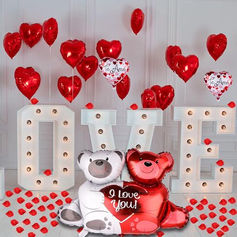 مجموعة بالونات عيد الحب، بالونات على شكل قلب حمراء، بالونات تيدي بير مع 1000 قطعة من بتلات الزهور الاصطناعية بتلات الحرير ، زينة حفلات الزفاف للعطلات الرومانسية ليلة عيد الحب in Kuwait