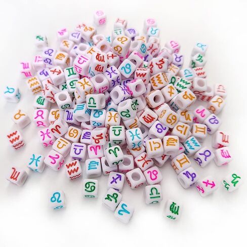 200 Pieces 7x7mm White Cube Acrylic Alphabet Constellation Beads Mixed Plastic Shape Loose Beads forJewelry Making Bracelets Necklaces Key Chains (Black on White) in Saudi Arabia