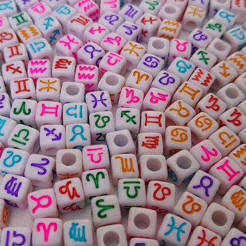 200 Pieces 7x7mm White Cube Acrylic Alphabet Constellation Beads Mixed Plastic Shape Loose Beads forJewelry Making Bracelets Necklaces Key Chains (Black on White) in Saudi Arabia