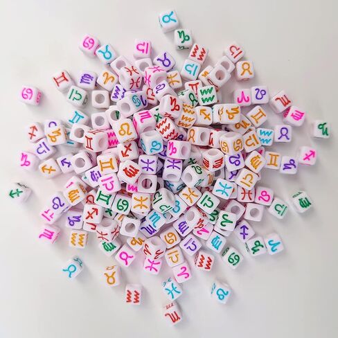 200 Pieces 7x7mm White Cube Acrylic Alphabet Constellation Beads Mixed Plastic Shape Loose Beads forJewelry Making Bracelets Necklaces Key Chains (Black on White) in Saudi Arabia
