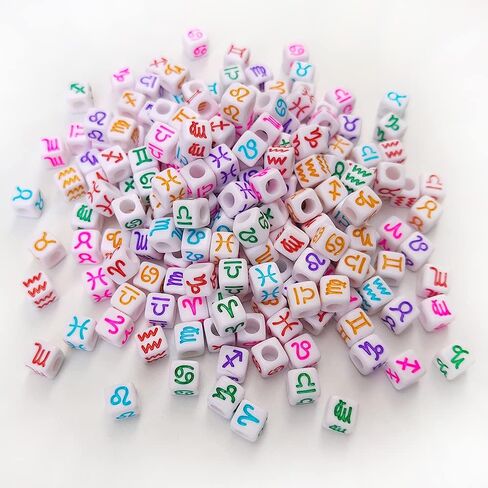 200 Pieces 7x7mm White Cube Acrylic Alphabet Constellation Beads Mixed Plastic Shape Loose Beads forJewelry Making Bracelets Necklaces Key Chains (Black on White) in Saudi Arabia