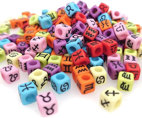 200 Pieces 7x7mm White Cube Acrylic Alphabet Constellation Beads Mixed Plastic Shape Loose Beads forJewelry Making Bracelets Necklaces Key Chains (Black on White) in Saudi Arabia