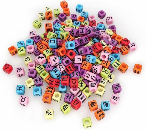 200 Pieces 7x7mm White Cube Acrylic Alphabet Constellation Beads Mixed Plastic Shape Loose Beads forJewelry Making Bracelets Necklaces Key Chains (Black on White) in Saudi Arabia