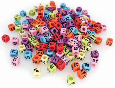 200 Pieces 7x7mm White Cube Acrylic Alphabet Constellation Beads Mixed Plastic Shape Loose Beads forJewelry Making Bracelets Necklaces Key Chains (Black on White) in Saudi Arabia