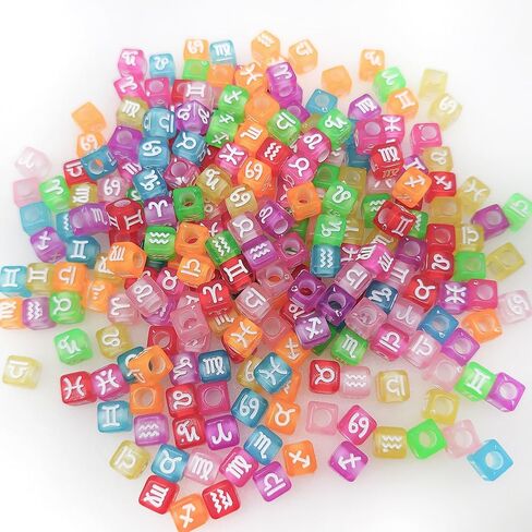 200 Pieces 7x7mm White Cube Acrylic Alphabet Constellation Beads Mixed Plastic Shape Loose Beads forJewelry Making Bracelets Necklaces Key Chains (Black on White) in Saudi Arabia