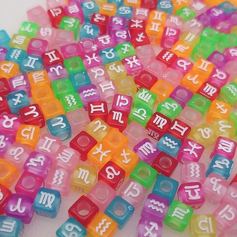 200 Pieces 7x7mm White Cube Acrylic Alphabet Constellation Beads Mixed Plastic Shape Loose Beads forJewelry Making Bracelets Necklaces Key Chains (Black on White) in Saudi Arabia