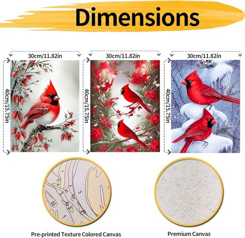 YALKIN الطلاء حسب العدد للبالغين المبتدئين، عبوة كبيرة من 3 قطع DIY للطيور الحمراء من خلال مجموعات الأرقام للبالغين والأطفال، مجموعات الطلاء القماشية، الهدايا الفنية للديكور المنزلي، 12 × 16 بوصة in Kuwait