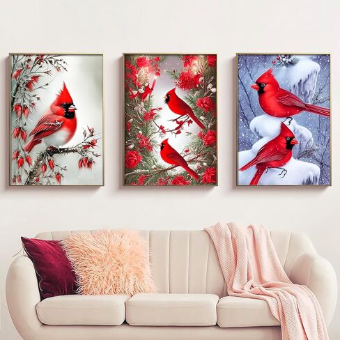 YALKIN الطلاء حسب العدد للبالغين المبتدئين، عبوة كبيرة من 3 قطع DIY للطيور الحمراء من خلال مجموعات الأرقام للبالغين والأطفال، مجموعات الطلاء القماشية، الهدايا الفنية للديكور المنزلي، 12 × 16 بوصة in Kuwait