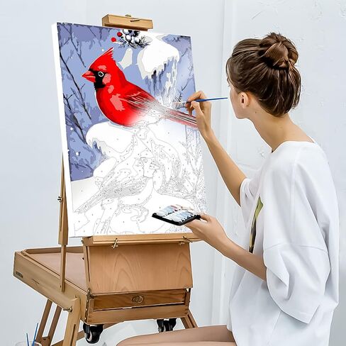 YALKIN الطلاء حسب العدد للبالغين المبتدئين، عبوة كبيرة من 3 قطع DIY للطيور الحمراء من خلال مجموعات الأرقام للبالغين والأطفال، مجموعات الطلاء القماشية، الهدايا الفنية للديكور المنزلي، 12 × 16 بوصة in Kuwait