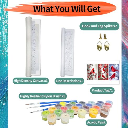 YALKIN الطلاء حسب العدد للبالغين المبتدئين، عبوة كبيرة من 3 قطع DIY للطيور الحمراء من خلال مجموعات الأرقام للبالغين والأطفال، مجموعات الطلاء القماشية، الهدايا الفنية للديكور المنزلي، 12 × 16 بوصة in Kuwait