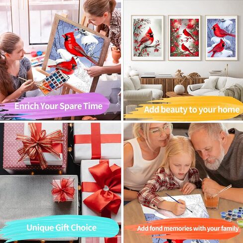 YALKIN الطلاء حسب العدد للبالغين المبتدئين، عبوة كبيرة من 3 قطع DIY للطيور الحمراء من خلال مجموعات الأرقام للبالغين والأطفال، مجموعات الطلاء القماشية، الهدايا الفنية للديكور المنزلي، 12 × 16 بوصة in Kuwait