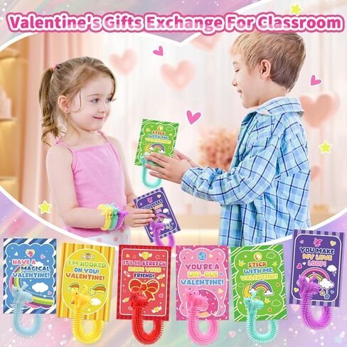 Valentines Day Gifts for Kids Classroom - 36 PACK Uni-corn Stretchy Strings Toys with with Unique Valentines Cards for Classroom Exchange Prize, Sensory Stress Toys Bulk for Valentine's Party Favors in Kuwait