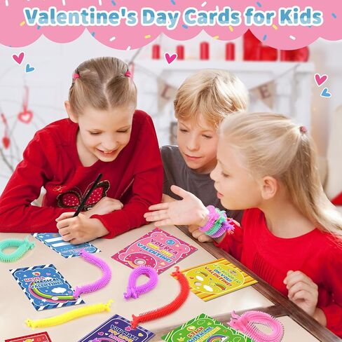 Valentines Day Gifts for Kids Classroom - 36 PACK Uni-corn Stretchy Strings Toys with with Unique Valentines Cards for Classroom Exchange Prize, Sensory Stress Toys Bulk for Valentine's Party Favors in Kuwait
