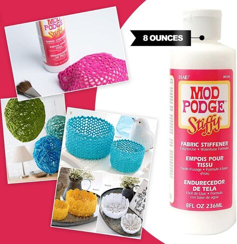 أداة تقوية الأقمشة الصلبة من Mod Podge، والقماش القطني والفرش - مقوي الأقمشة والقبعة Quick Mod Podge بوزن 8 أوقية، و3 فرش إسفنجية من Pixiss 36 ياردة من القماش القطني in Kuwait
