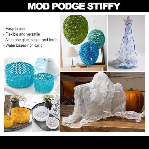 أداة تقوية الأقمشة الصلبة من Mod Podge، والقماش القطني والفرش - مقوي الأقمشة والقبعة Quick Mod Podge بوزن 8 أوقية، و3 فرش إسفنجية من Pixiss 36 ياردة من القماش القطني in Kuwait