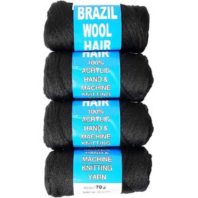 4 Packs Brazilian Wool Hair Yarn, Wool Yarn for Hair Jumbo Braiding& Senegalese Twisting Wool Hair Attachment Knitting Hair Braids(Natural Black) in Saudi Arabia